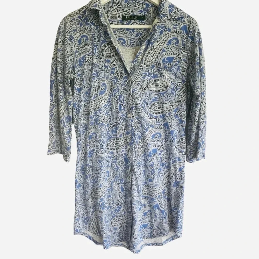 Lauren Ralph Lauren Blue Paisley Shirt Dress Size XS